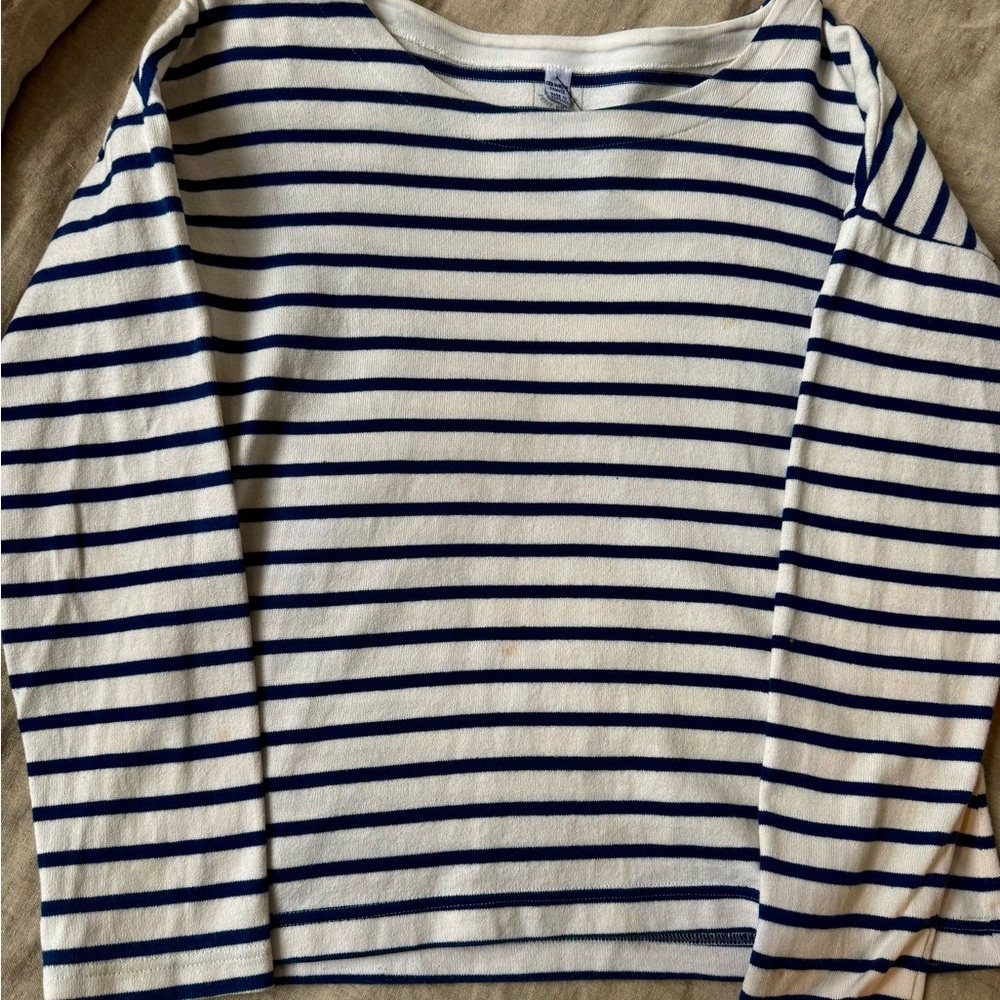 Petit Bateau Navy and White Striped Long Sleeve Tee